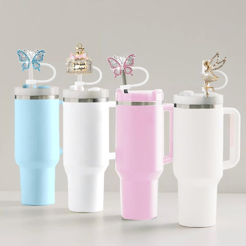 SEMATA 6PCS Cute Straw Cover Cap for Stanley Cup Accessories,Bling Crystals Straw Toppers for Stanley Tumbler 40&30 oz,Rhinestone Reusable Straws Tips Protectors Compatible with 10mm Straws - Image 5